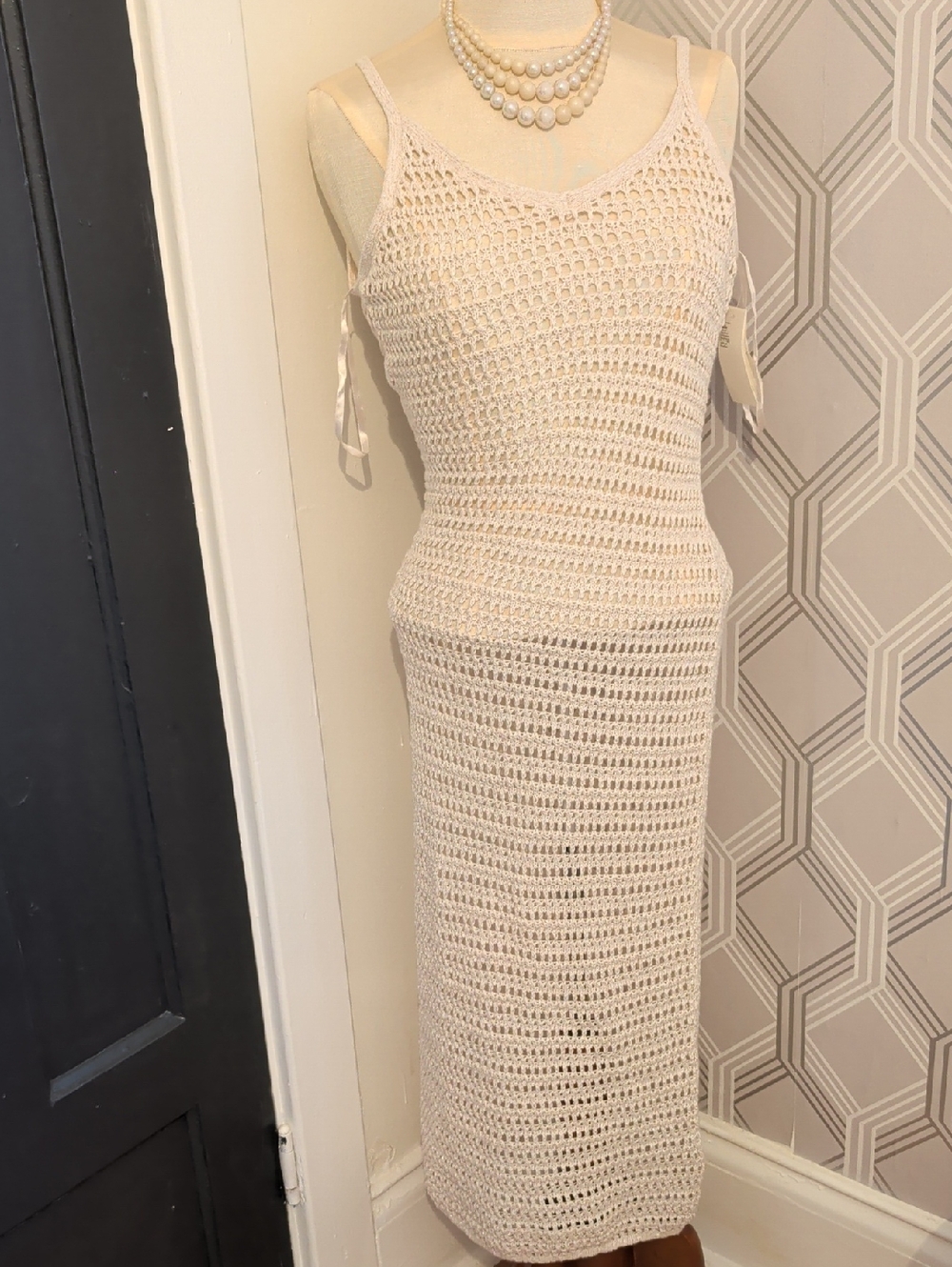 Abercrombie & Fitch Cream Crochet Maxi Dress